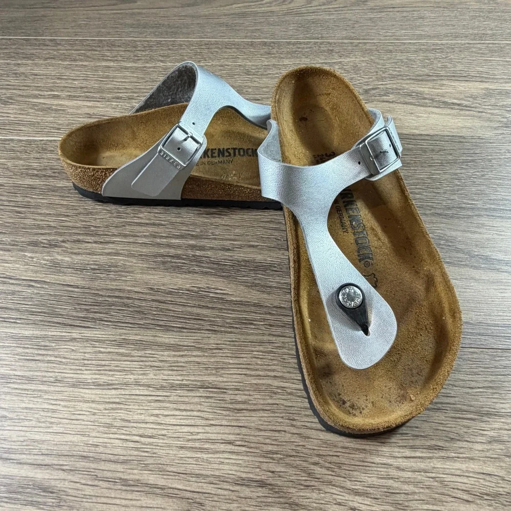 Birkenstock Gizeh Silver Metallic Birko-Flor Thong Sandals Womens 37 L6 M4